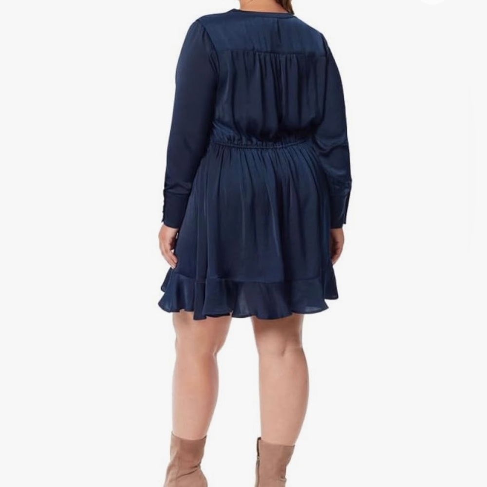 Jessica Simpson Plus Size 3X Navy Blue Satin Shiloh Long Sleeve Ruffle Dress - Picture 5 of 11